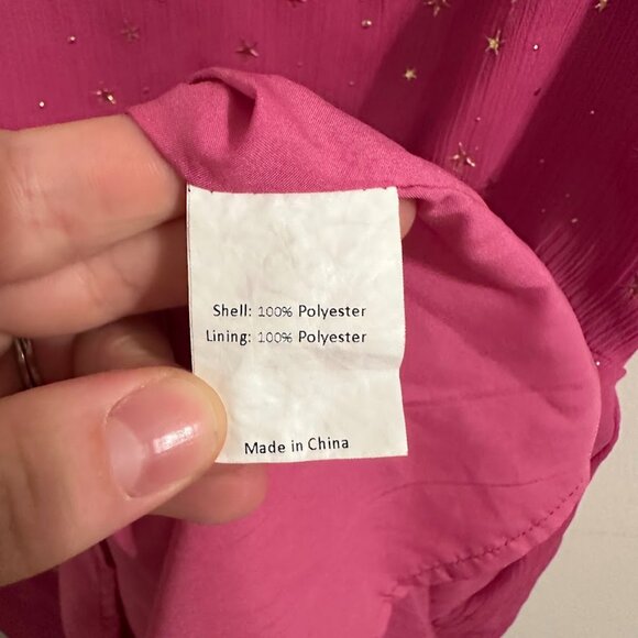 Allegra K Pink and Gold Stars Dress Size Medium | Princess Ruched Sleeves Barbie - Picture 13 of 14